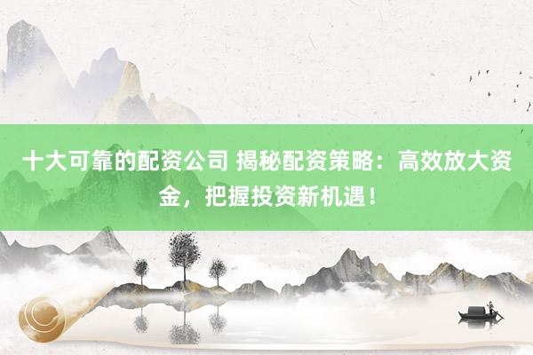 十大可靠的配资公司 揭秘配资策略：高效放大资金，把握投资新机遇！